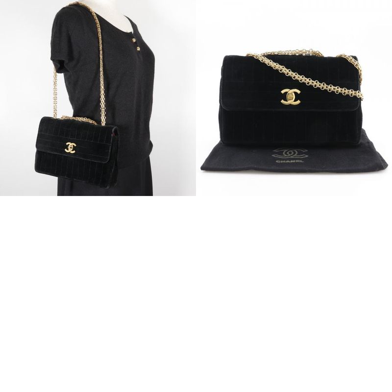 Chanel Chain Shoulder Mademoiselle Double Chain Velour Black Ladies Shoulder Bag