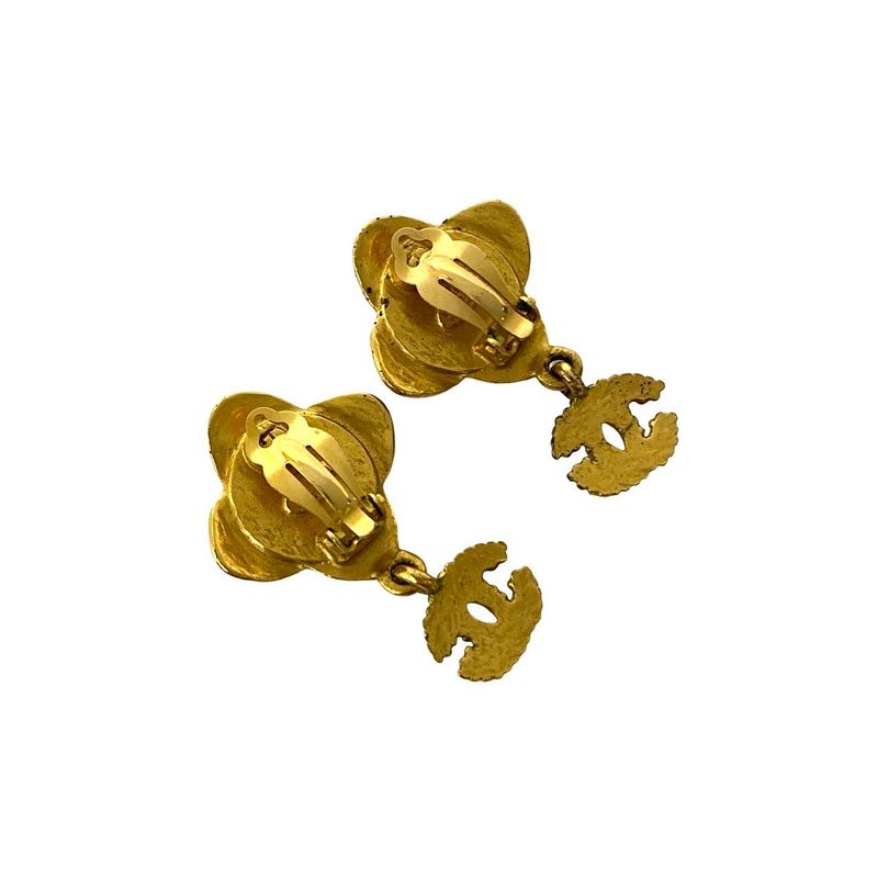 Chanel Vintage Coco Mark Flower Motif Earrings Ear Cuff Gold 96A