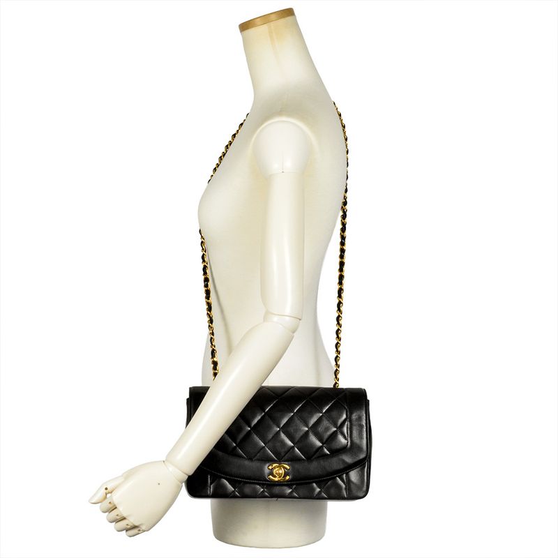 Chanel Coco Mark Matelasse Diana Chain Shoulder Bag Lambskin A01165 Black Gold
