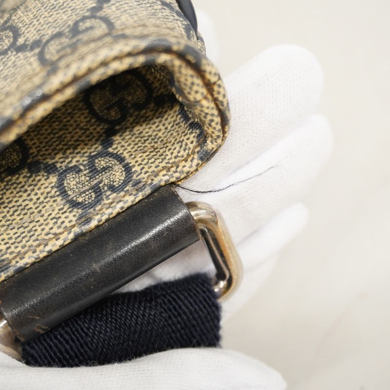 Gucci Shoulder Bag GG Supreme 201446 PVC Beige Navy Silver Hardware Women