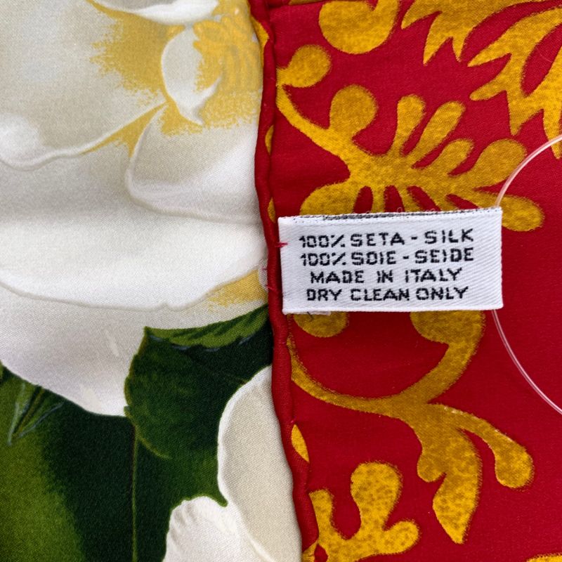 Chanel Camellia Silk Scarf Large Red X Gold X White