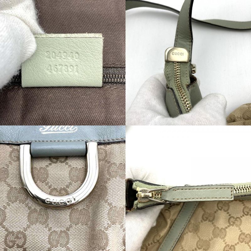 Gucci 204940 Shoulder Bag GG Canvas Leather Abby Beige Green Women