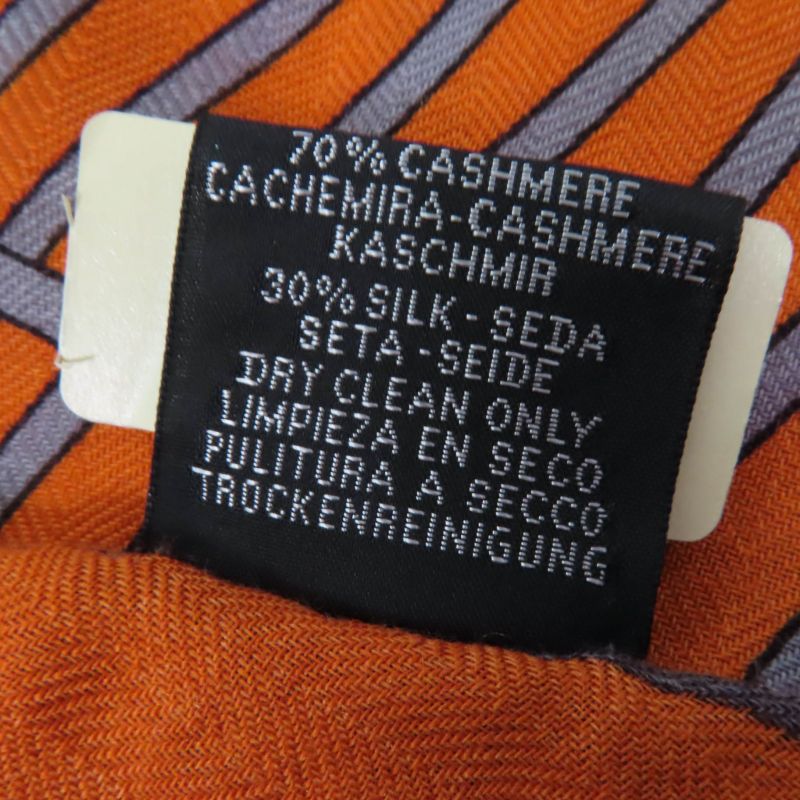 Hermes Rosange Shawl Cashmere Silk Orange/gri-cles Cles Scarf With Box Made In
