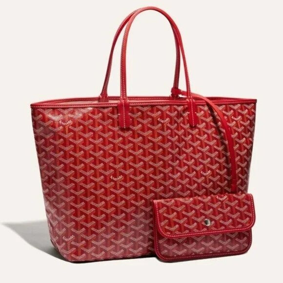 Goyard St Louis PM Red Shoulder Tote Bag & Pouch Goyardine Saint Louis Purse