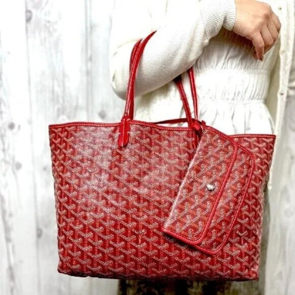 Goyard St Louis PM Red Shoulder Tote Bag & Pouch Goyardine Saint Louis Purse