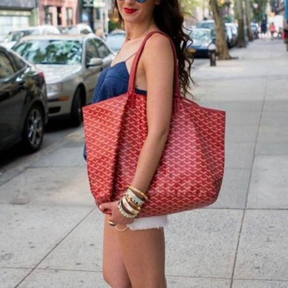 Goyard St Louis PM Red Shoulder Tote Bag & Pouch Goyardine Saint Louis Purse