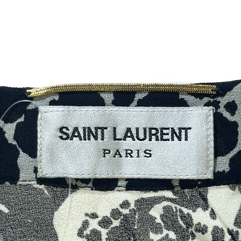 Saint Laurent Paris 19ss Leopard Blouse Open Neck Cles Opaled Sheer Tunic Black
