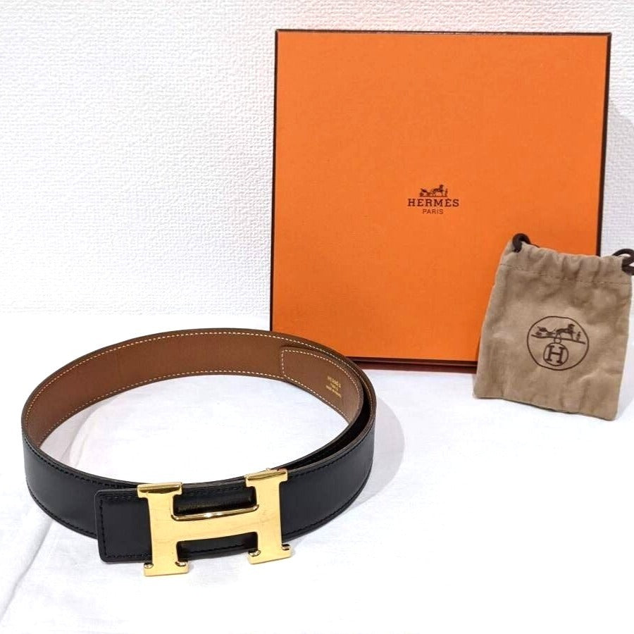 Hermes Constance H Logo Reversible Belt 32mm Black Brown Leather Gold