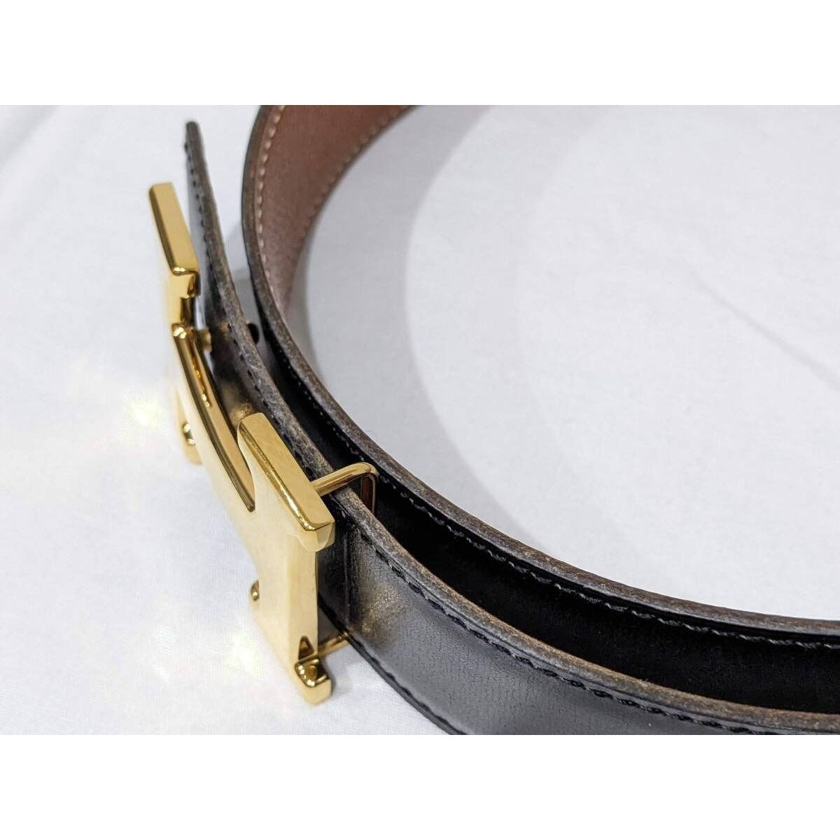 Hermes Constance H Logo Reversible Belt 32mm Black Brown Leather Gold