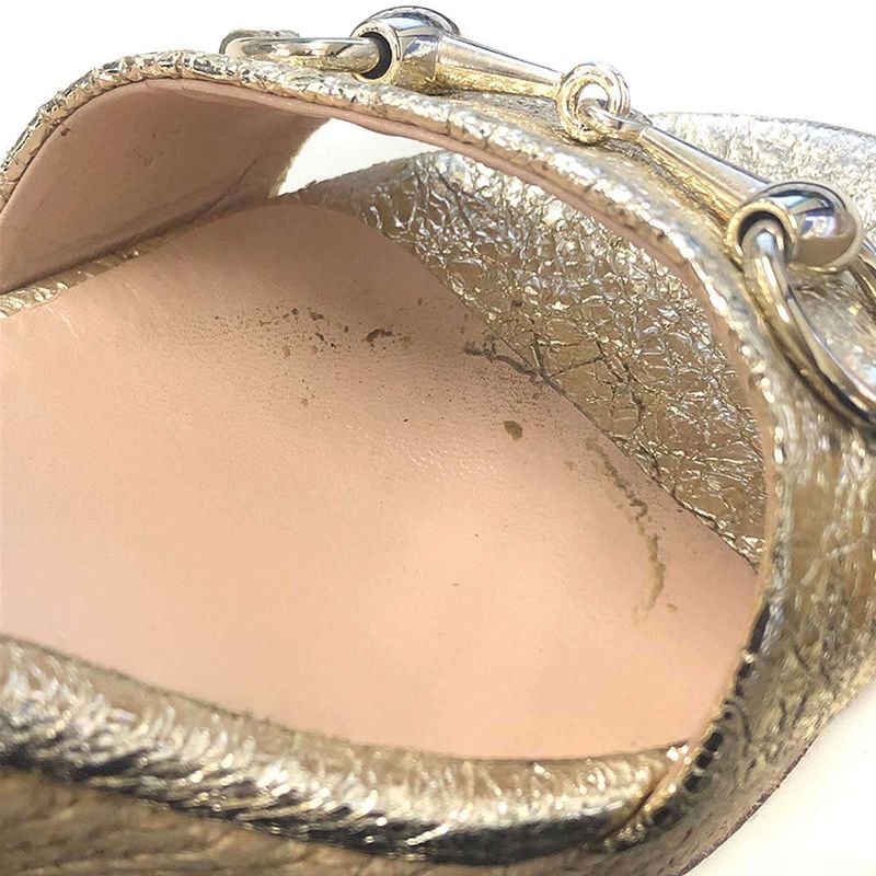 Gucci Wedge Sole Horsebit Sandals 414965 Gold 36 1 2