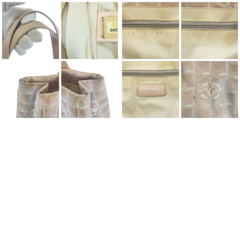 Chanel New Travel Line Coco Mark Pink Beige Canvas/leather Tote Handbag Ladies