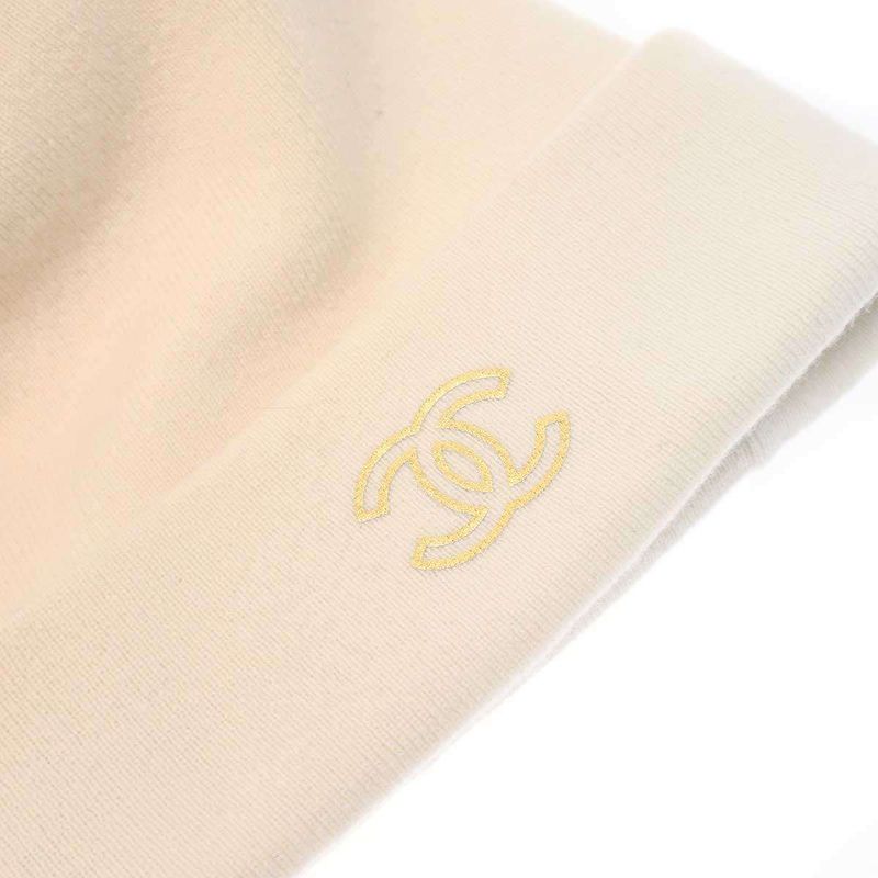Chanel Coco Mark Cashmere Beanie Knit Cap White