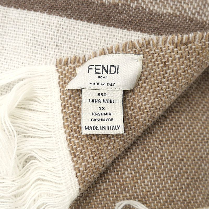 Fendi Large Shawl Blanket Brown Wool Cashmere 180 X 70