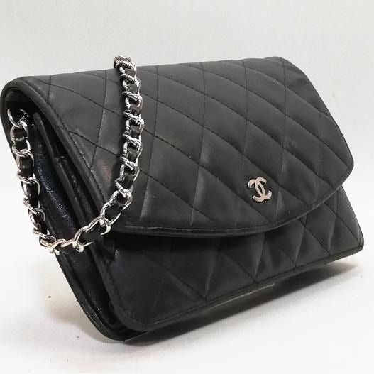 CHANEL CC Lambskin Wallet Chain WOC Shoulder Crossbody Bag Leather