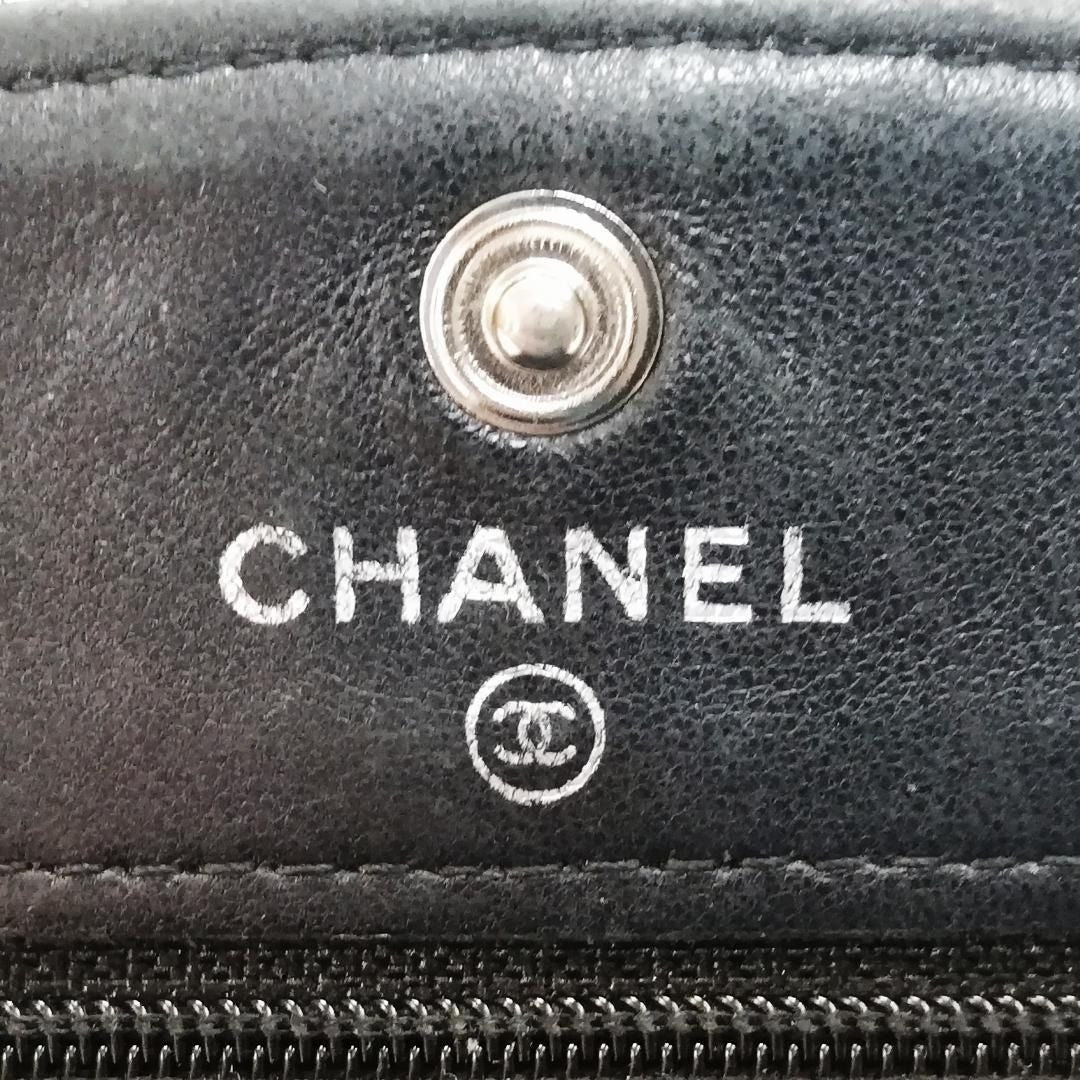 CHANEL CC Lambskin Wallet Chain WOC Shoulder Crossbody Bag Leather