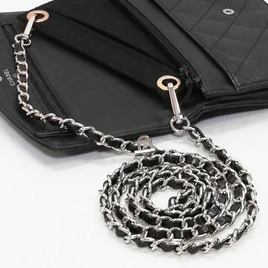 CHANEL CC Lambskin Wallet Chain WOC Shoulder Crossbody Bag Leather