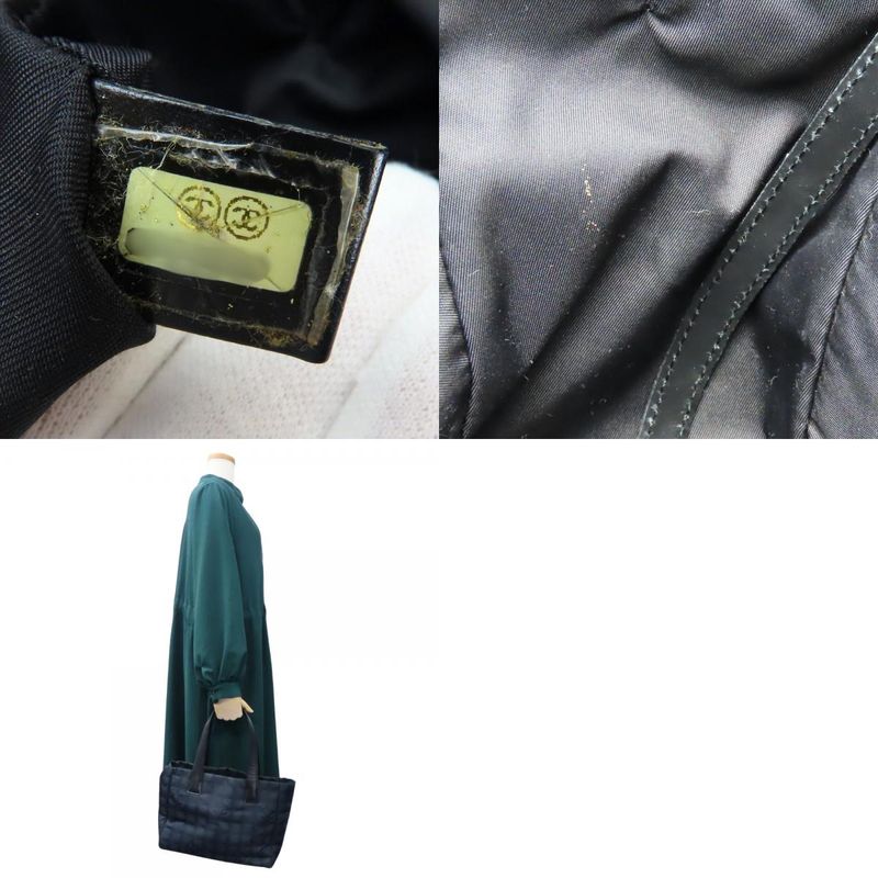 Chanel Tote Bag New Travel Line Coco Mark Jacquard Nylon Leather Black Gold