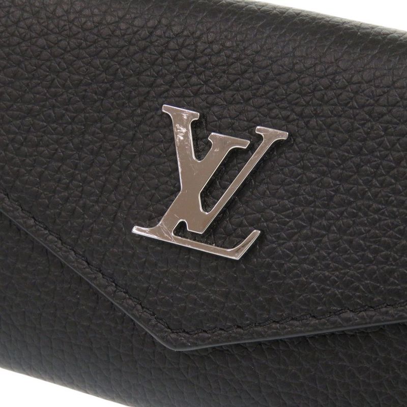 Louis Vuitton Portefeuille Lock Mini M63921 Calf Leather Noir Black Trifold
