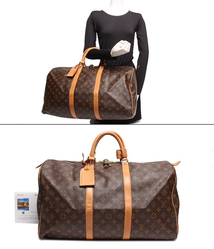 Louis Vuitton Boston Bag Double Zipper Closure Gold Hardware Keepall 50 M41426