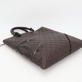 Chanel Cambon Line Flat Tote Bag Coco Mark Leather Dark Brown