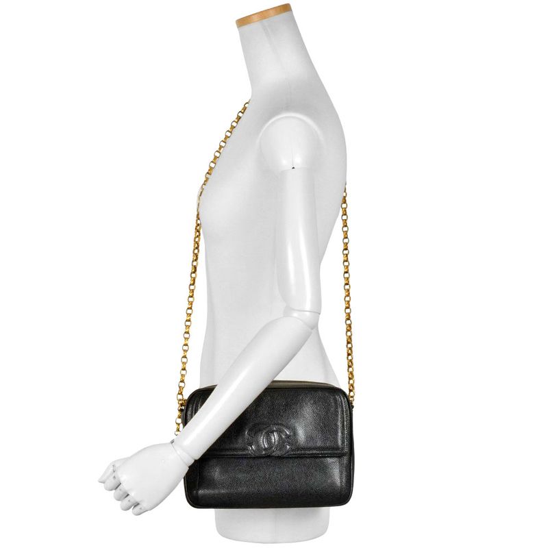 Chanel Coco Mark Chain Shoulder Bag Caviar Skin Black Gold Hardware