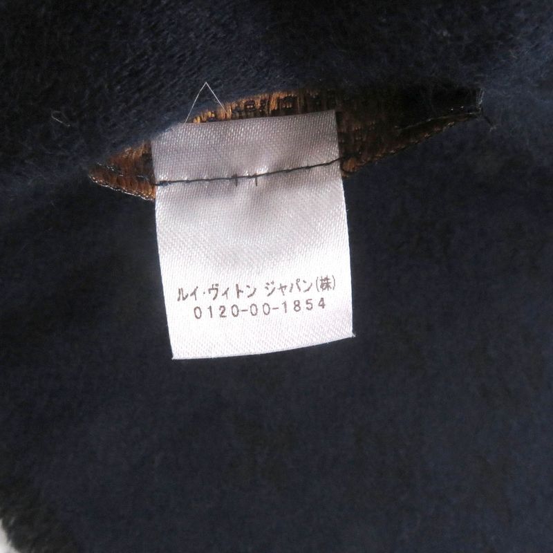 Louis Vuitton M71615 100% Cashmere Monogram Allover Fringe Scarf Black Navy