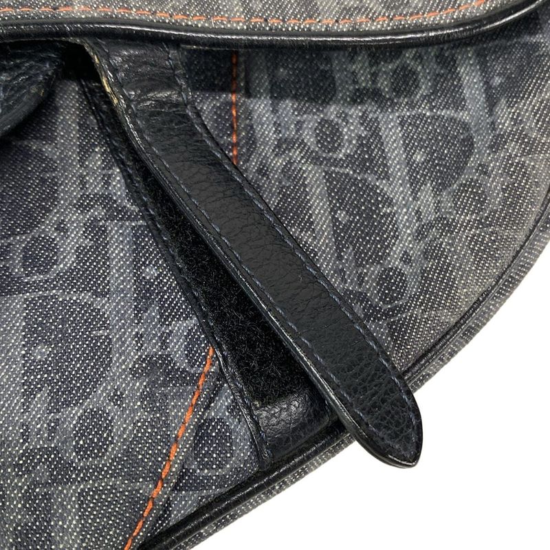 Dior/christian Dior Shoulder Bag Saddle Bag Navy Black And Orange Leather