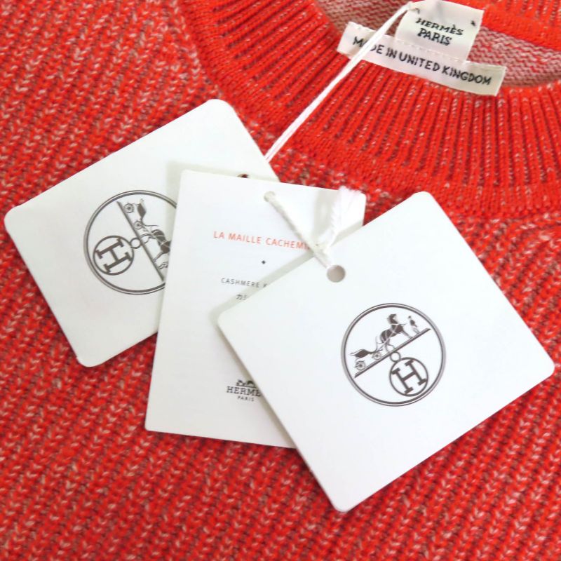 Hermes 2023 3h2600d1 100% Cashmere Circle Logo Part Short Sleeve Knit Top