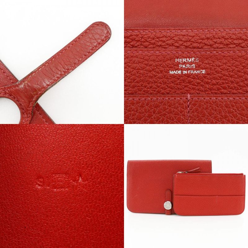 Hermes Dogon GM Taurillon Clemence Red □R Ladies Long Wallet