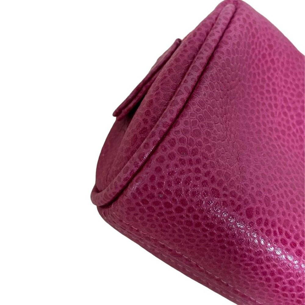 Authentic CHANEL CC Caviar Leather Coin Case Cosmetic Makeup Case Pouch Pink