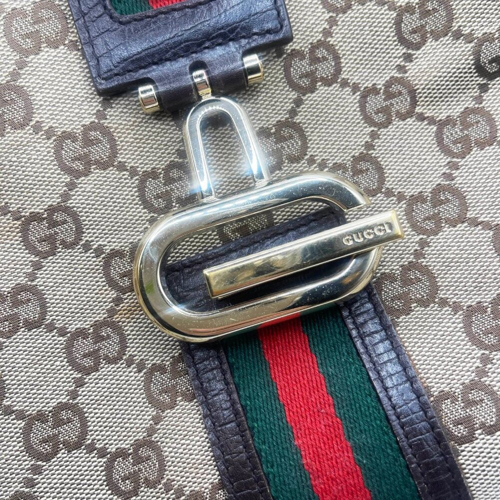 Authentic GUCCI GG Jackie Sherry Web Canvas Handbag Shoulder Bag Charm Ophidia