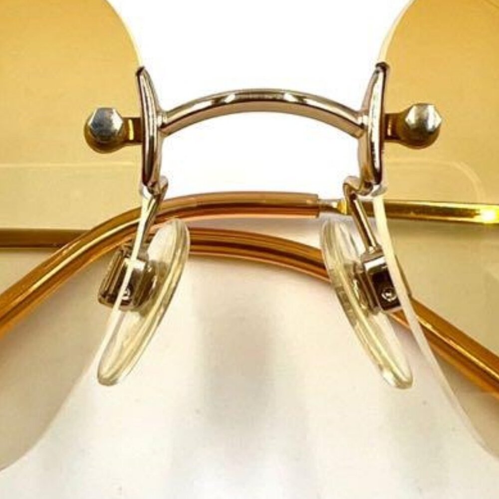 Chanel Vintage Sunglasses Rhinestone CC Logo Rimless Gradient Gold Tint