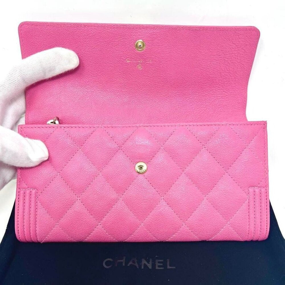 Chanel Boy CC Flap Lambskin Wallet Chain Shoulder Crossbody Pink Gold