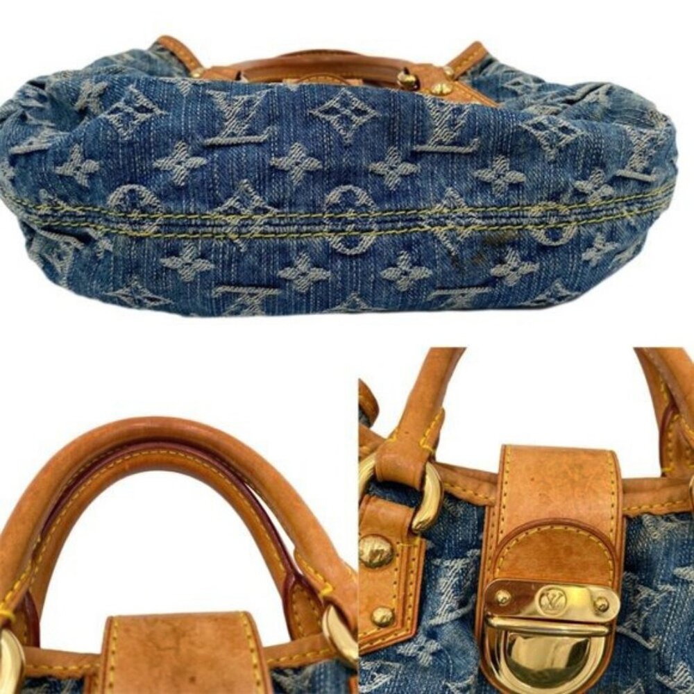 Authentic Louis Vuitton Denim Pleaty Monogram Vintage Pouch Pochette Hand Bag