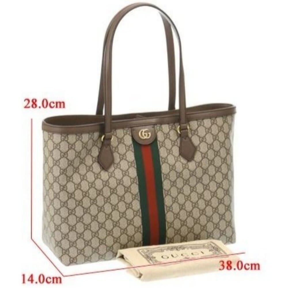 Gucci GG Supreme Ophidia Monogram Medium Shopping Tote Brown Tan Purse