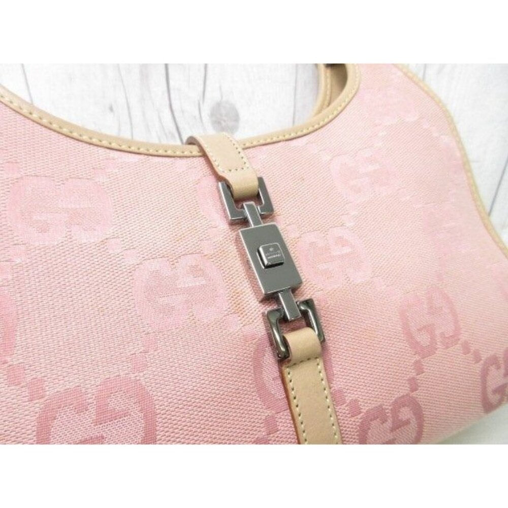 Authentic GUCCI GG Jackie O Hobo Pink Shoulder Bag Sherry Monogram Web Leather