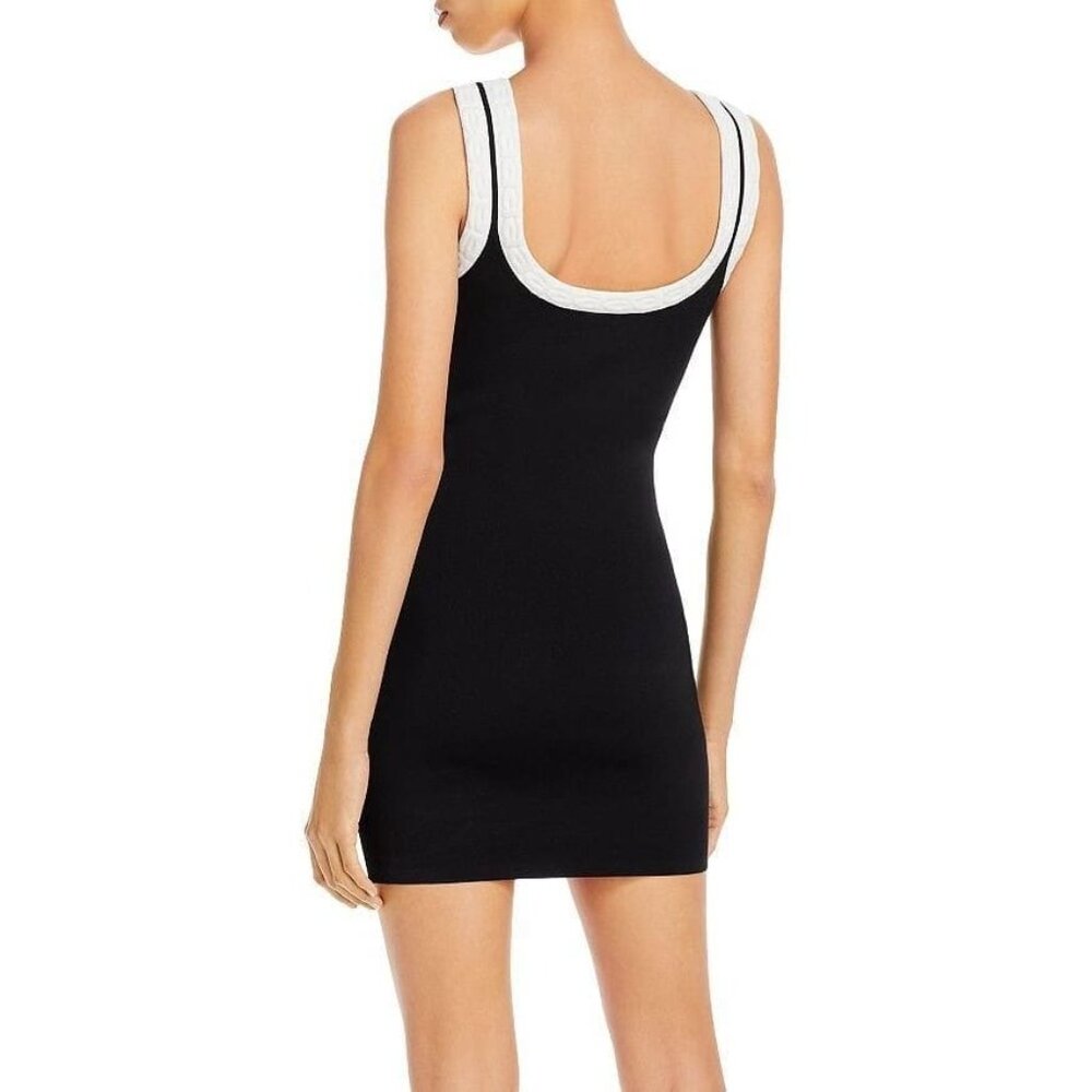 Alexander Wang Logo Jacquard Trim Tank Mini Dress Colorblock Black White XS