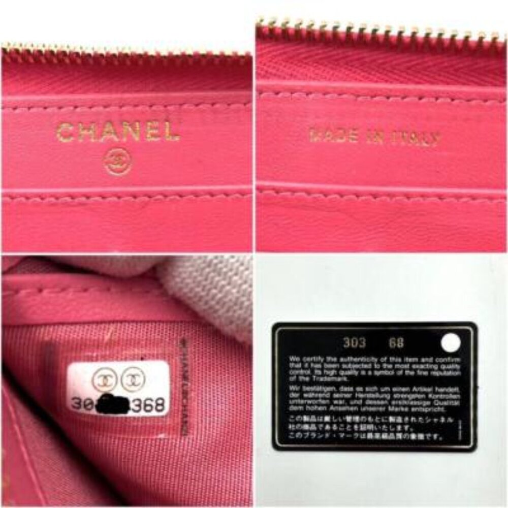 Chanel Chanel Pink Lambskin Rhinestone Quilted Long Wallet Lucky Charm Camellia