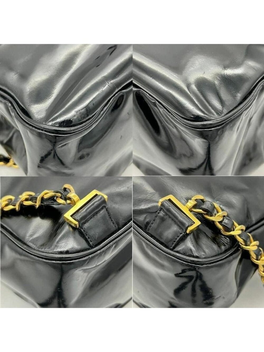 Chanel CC Vintage Backpack Bag Patent Leather Black Turnlock Chain