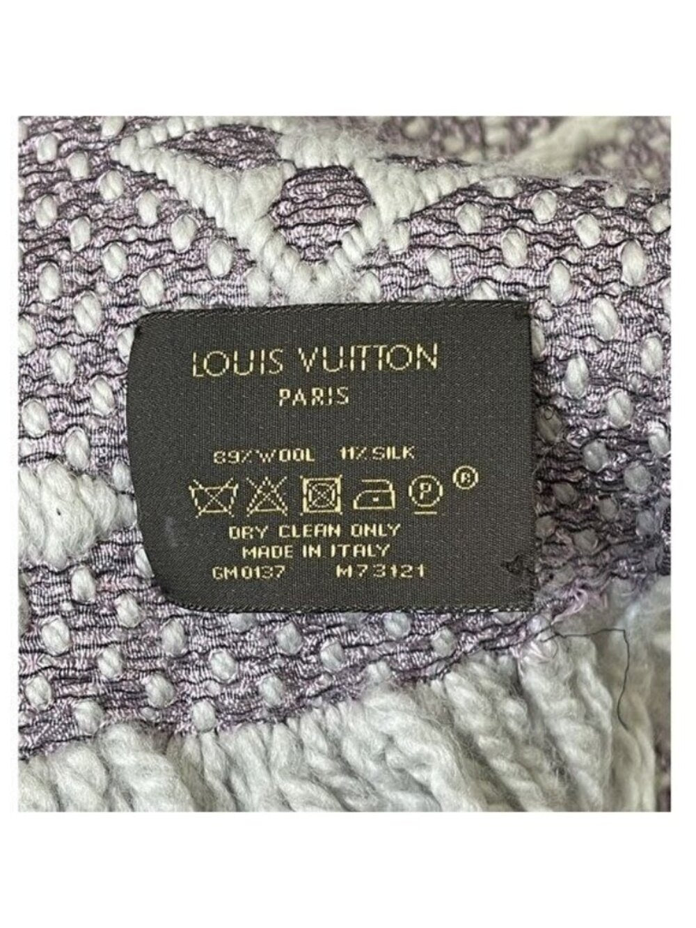 Louis Vuitton Logomania Silk Wool Scarf Monogram Grey Light Purple Pink