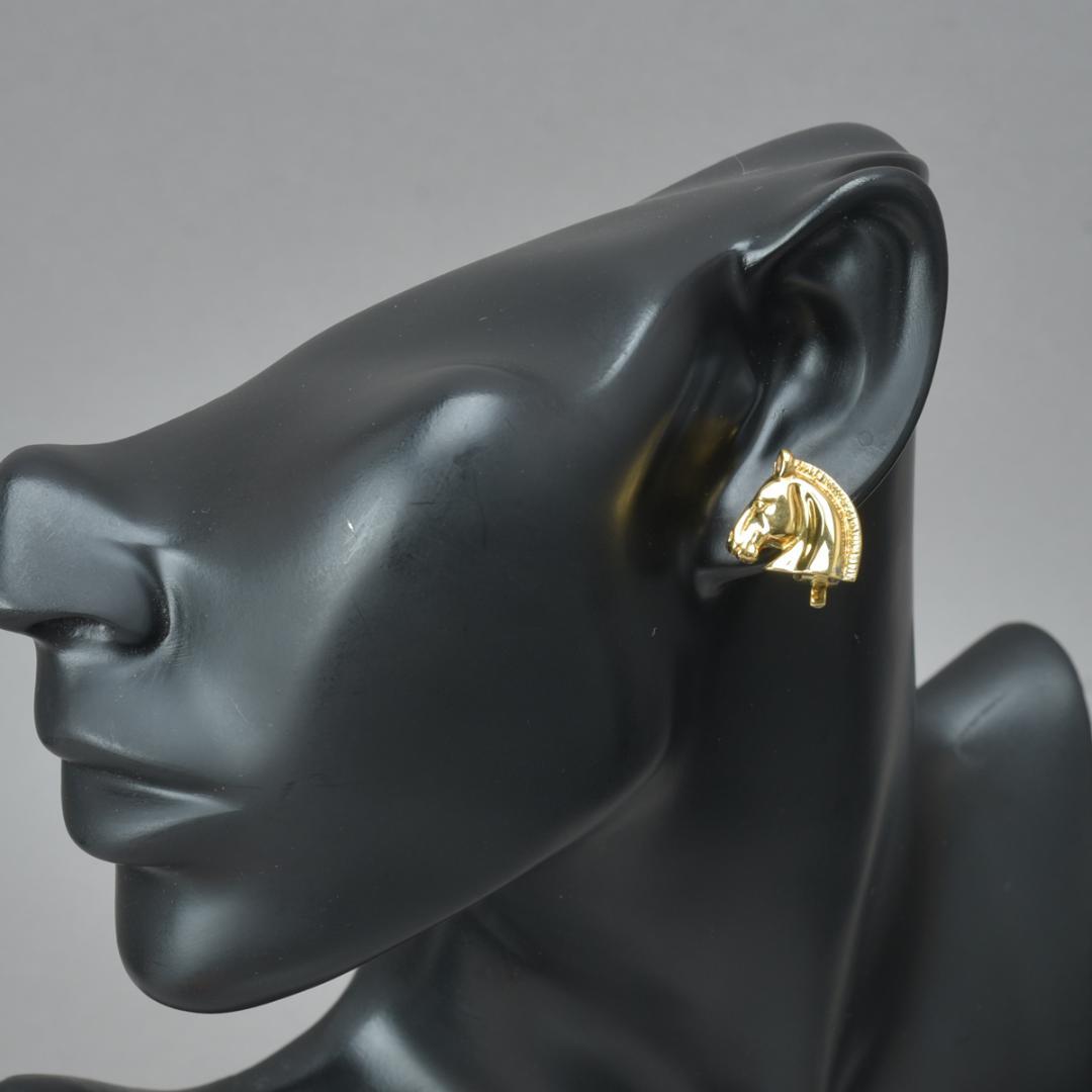 Hermes Cheval Horse Earrings Gold Back