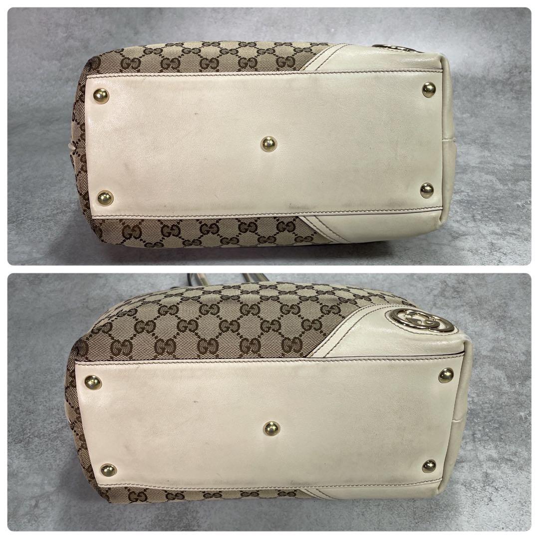 Gucci GG Tote Bag New Brit Beige Leather Logo — view 8