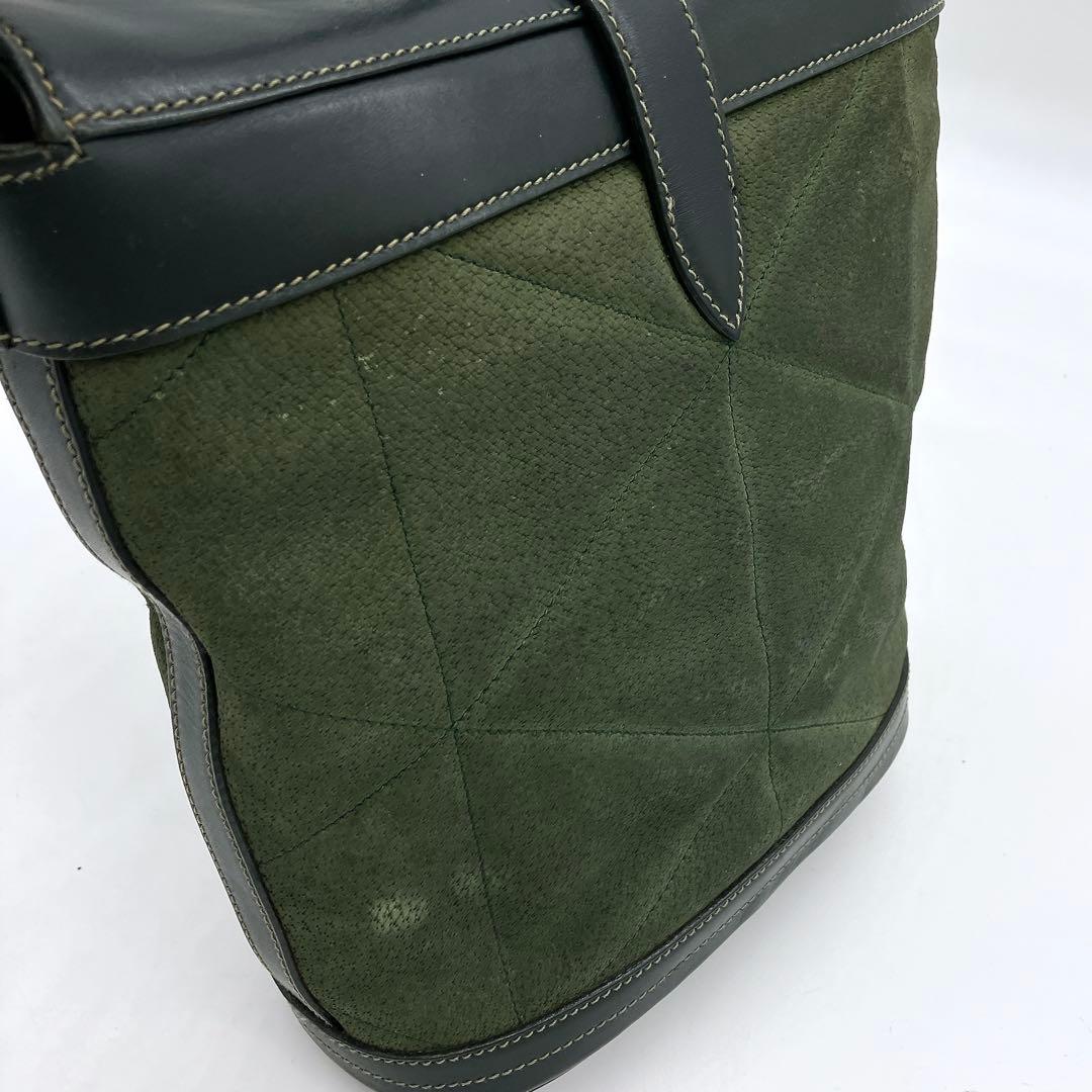 Gucci Shoulder Bag Gold Hardware Suede Leather Green