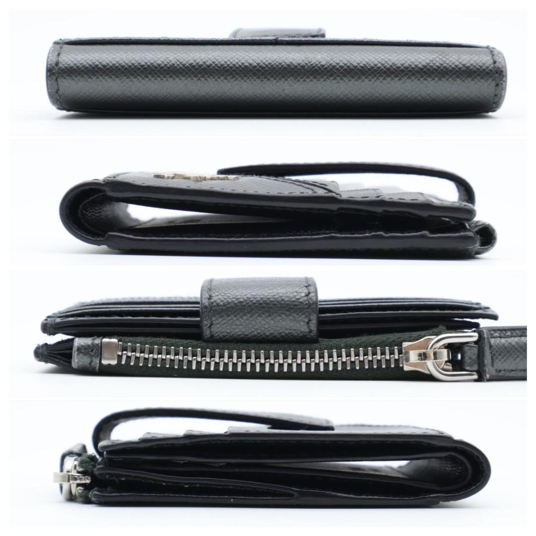 Prada Metal Logo Bifold Wallet Metallic Gray Black — view 9