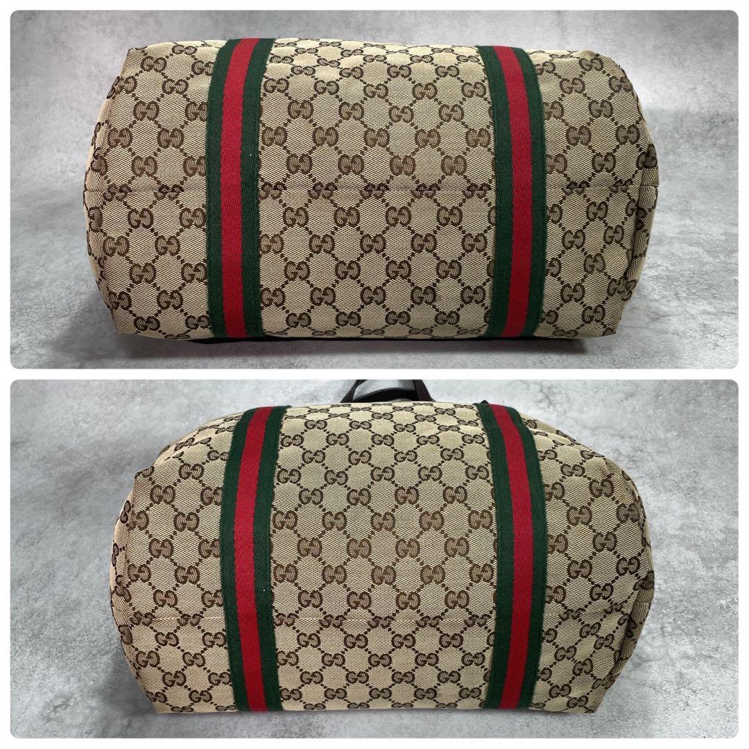 Gucci GG Sherry Line Tote Bag Brown Leather Logo — view 8