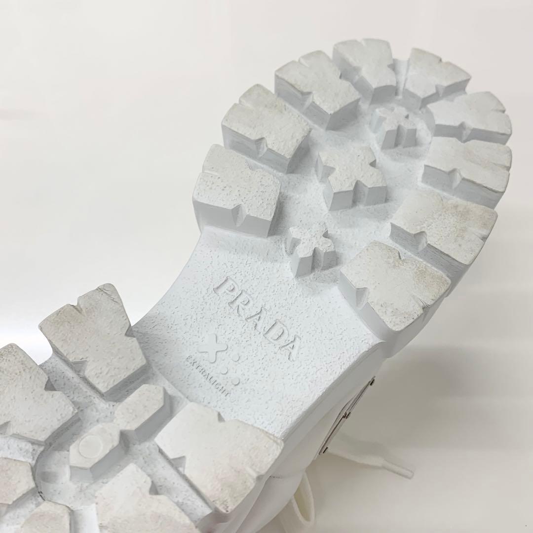 Prada Triangle Logo Leather Lace Up Sneakers White — view 9