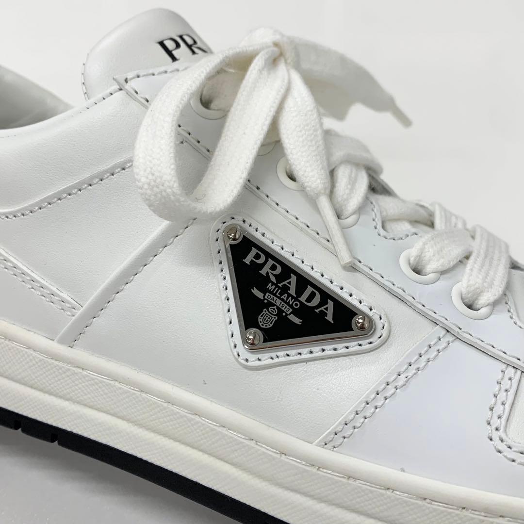 Prada Downtown Triangle Logo Leather Sneakers White — view 9