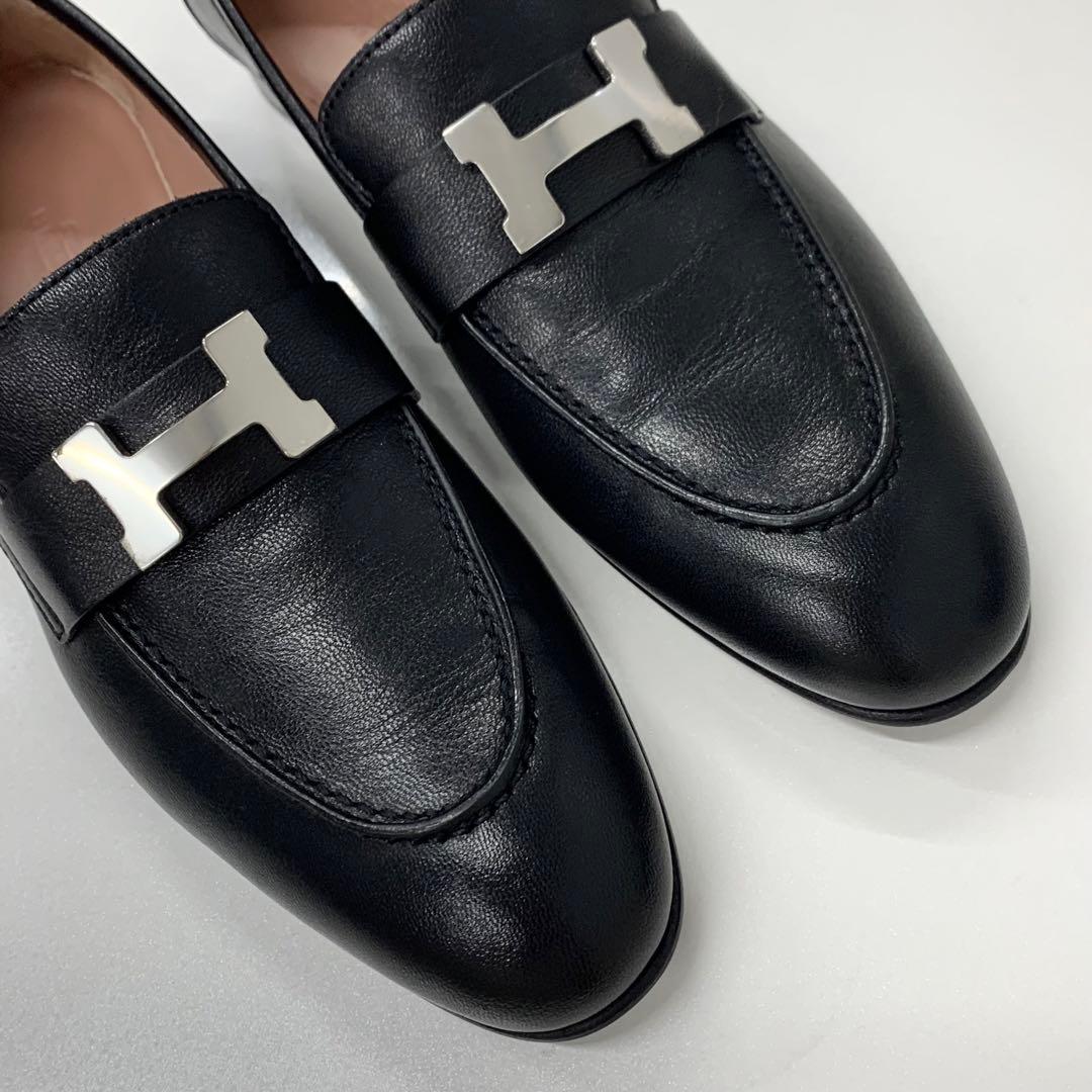Hermes Paris Leather Loafers Black — view 9