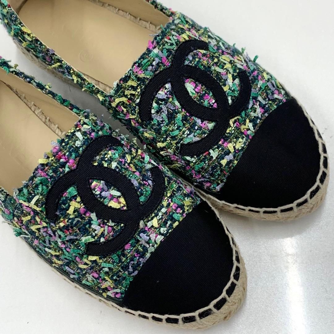 Chanel Fabric Cocomark Espadrille Flat Shoes