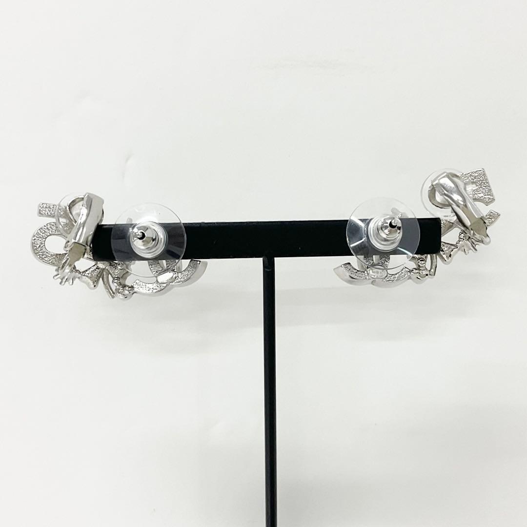 Chanel Earrings Cocomark No5 Clover Rhinestone Silver